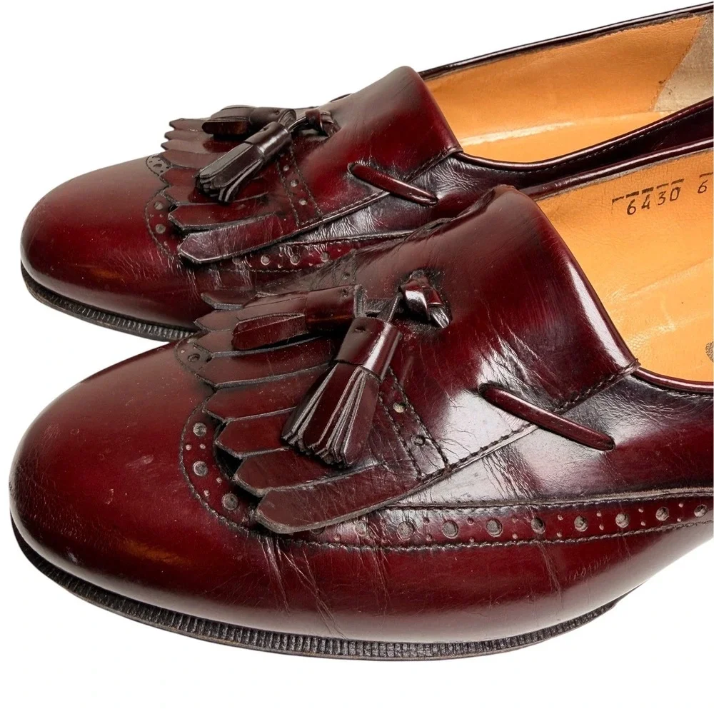 Vintage Ferragamo Kiltie Tassel Loafers Burgundy 8D